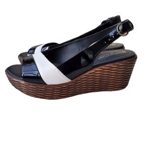 Naturalizer Laddell Sling Back Wedge Platform Patent Leather Sandals, size 6.5